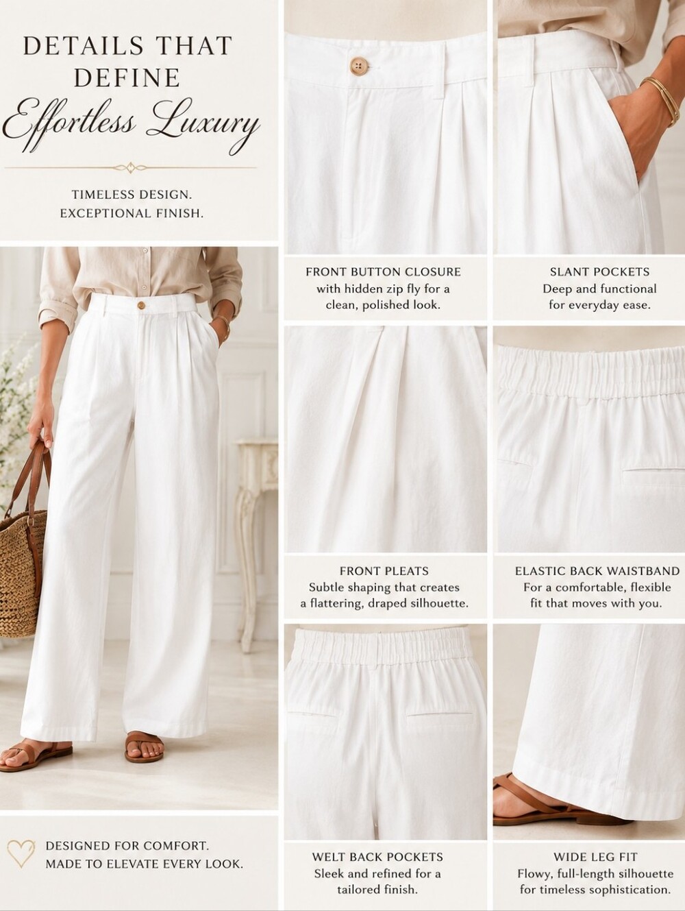 Dictionary White Linen Blend Wide Leg Pants | Size: XL 16 | High Rise Trouser - Picture 3 of 11